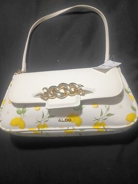 ALDO White Lemon Print Chain-Accent Shoulder Bag